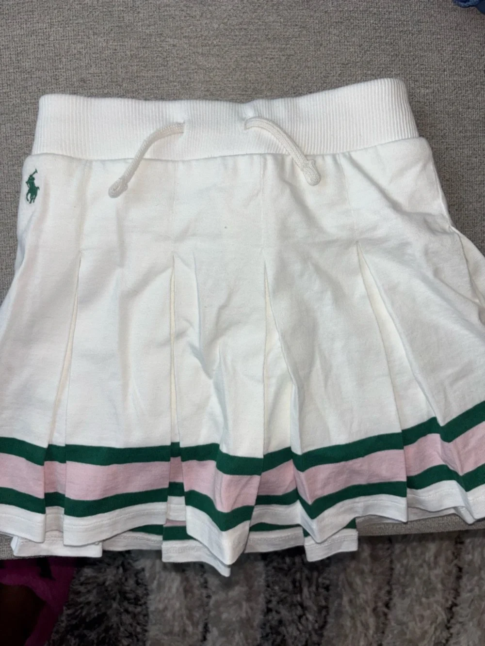 Polo by Ralph Lauren White Pleated Skirt with Green & Pink Stripes - Picture 1 of 2